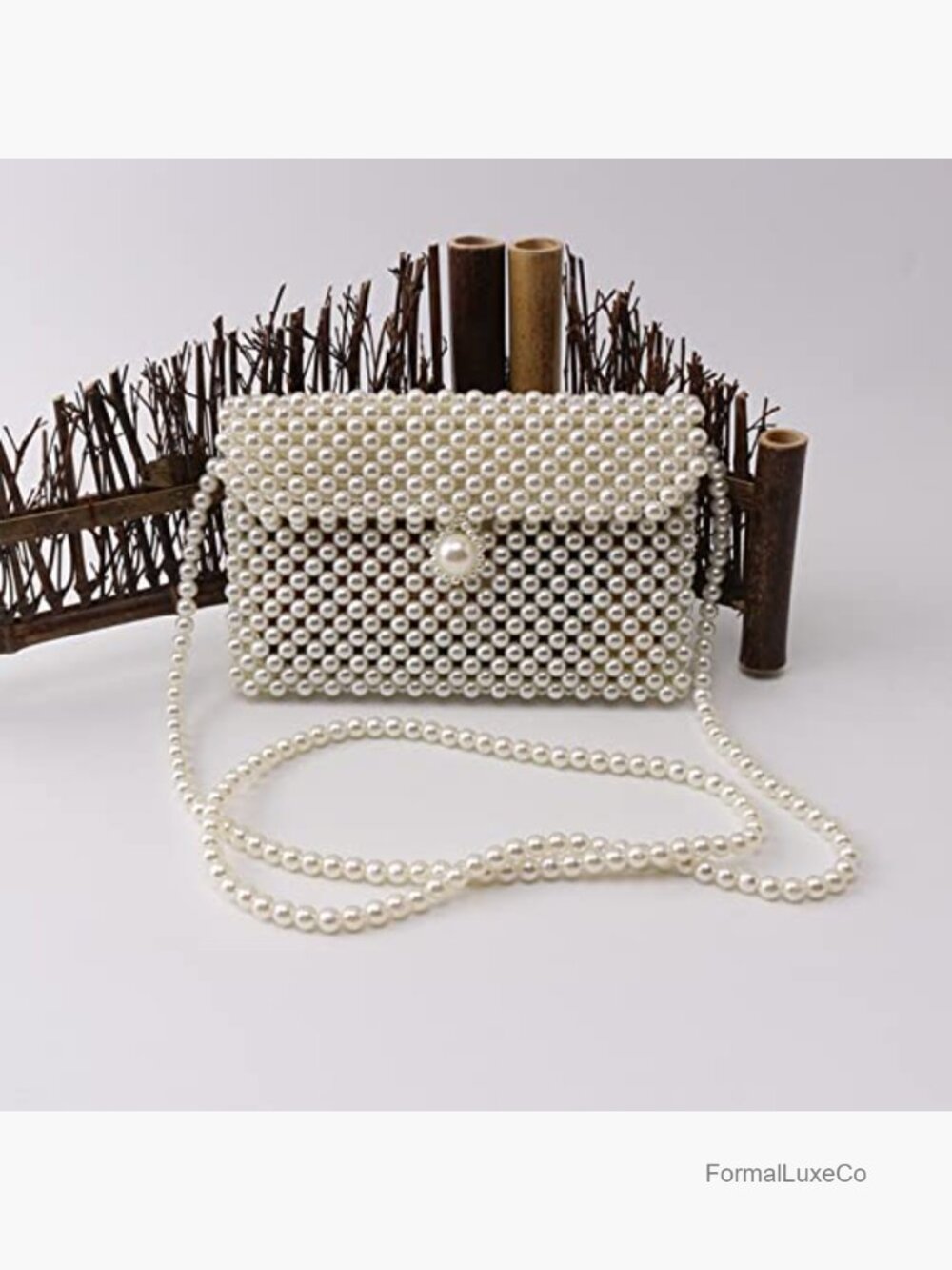 Pearl Beaded Clutch Evening Bag Crossbody Shoulder Purse Party Wedding - Picture 3 of 7